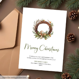 Carte de Noël à l'aquarelle Couronne de Pin Scandi