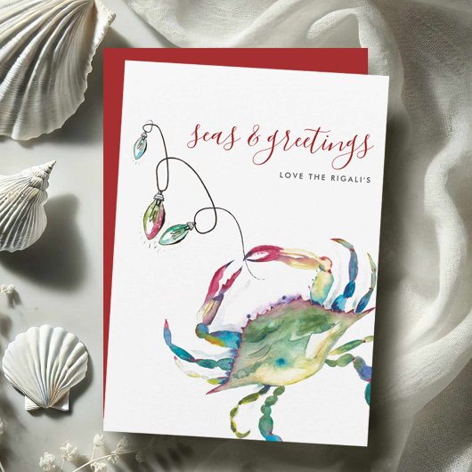 Carte de Noël à l'aquarelle Crabe Bleu de Plage
