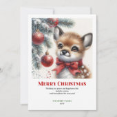 Carte de Noël à l'aquarelle de faon de forêt ennei (Devant)
