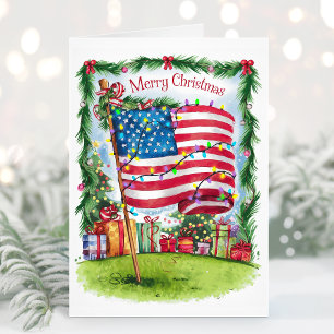 Carte de Noël à l'aquarelle Drapeau Patriotique
