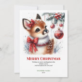 Carte de Noël à l'aquarelle Faon de la forêt chic (Devant)