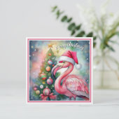 Carte de Noël à l'aquarelle flamingo (Debout devant)