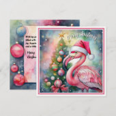 Carte de Noël à l'aquarelle flamingo (Devant / Derrière)