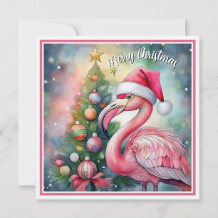 Carte de Noël à l'aquarelle flamingo