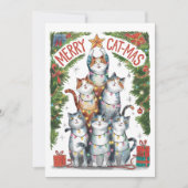 Carte de Noël à l'aquarelle Funny Merry Catmas (Devant)