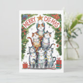 Carte de Noël à l'aquarelle Funny Merry Catmas (Debout devant)