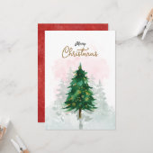 Carte de Noël à l'aquarelle minimale (Devant/Arrière en situation)