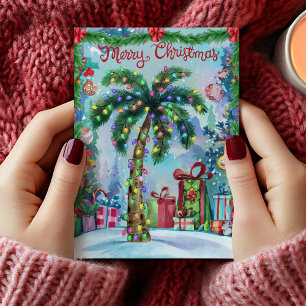 Carte de Noël à l'aquarelle Palmier Tropical
