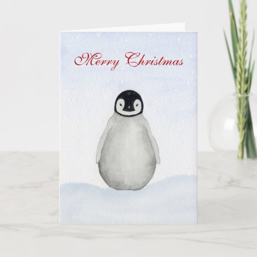 Carte de Noël à l'aquarelle Pingouin (Devant)
