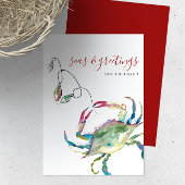 Carte de Noël à l'aquarelle représentant un crabe
