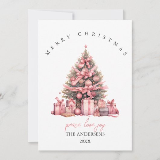 Carte de Noël à l'aquarelle rose (Devant)