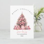 Carte de Noël à l'aquarelle rose (Debout devant)