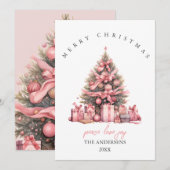Carte de Noël à l'aquarelle rose (Devant / Derrière)