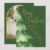 Carte de Noël à l'aquarelle verte (Devant / Derrière)