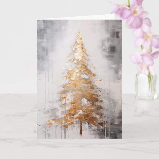 Carte de Noël à l'arbre doré abstrait (Orchidée)
