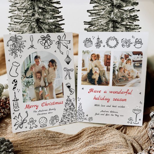 Carte de Noël à main dessinée Photo Doodle Holiday