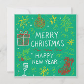 Carte de Noël à main lunaire en vert (Devant)