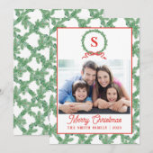 Carte de Noël à monogramme et couronne de noël (Devant / Derrière)