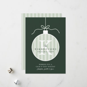 Carte de Noël à monogramme rayé personnalisé