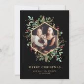 Carte de Noël à motif géométrique de verdure dorée (Devant)