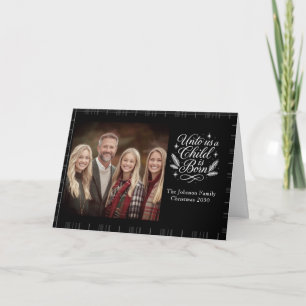 Carte de Noël à photo à carreaux "Un enfant est né