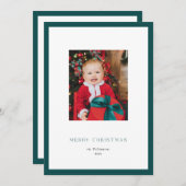 Carte de Noël à photo Cadre Vert Classique Moderne (Devant / Derrière)