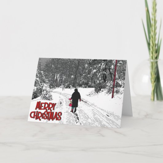 Carte de Noël à pied dans la neige (Devant)
