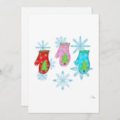 Carte de Noël à plat blanche avec mitaines de Noël (Devant / Derrière)