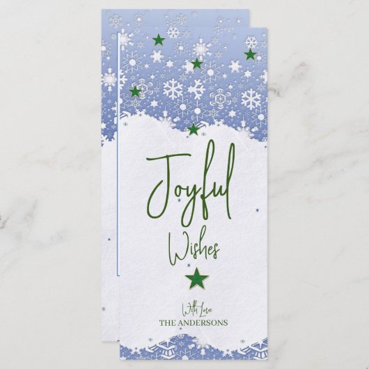 Carte de Noël à plat Bleu/vert forêt Joyeux Vœu (Devant / Derrière)