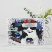 Carte de Noël à plat Chat Tuxedo avec chapeau de P (Debout devant)