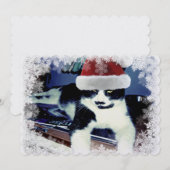 Carte de Noël à plat Chat Tuxedo avec chapeau de P (Devant / Derrière)