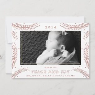 Carte de Noël à plumes dorées Paix et Joie