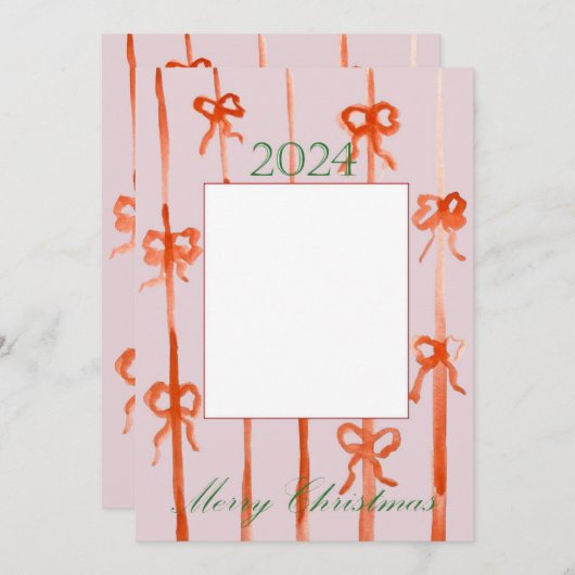 Carte de Noël à ruban rose (Devant / Derrière)
