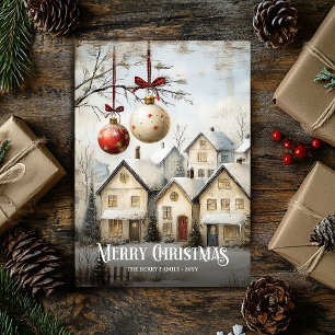 Carte de Noël à scène tendance aquarelle rouge et