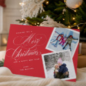 Carte de Noël à script rouge avec collage de 2 pho