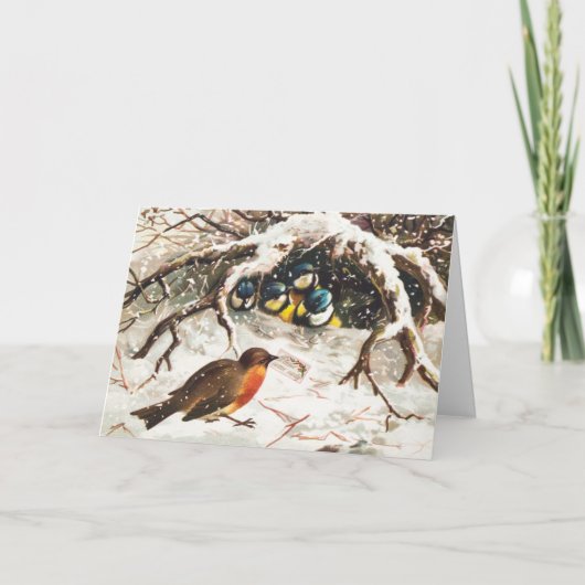 Carte de Noël à thème pour oiseaux vintages (Devant)