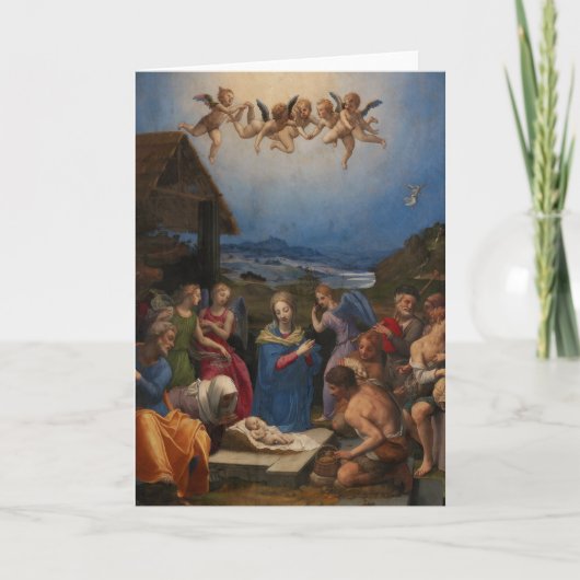 Carte de Noël à thème religieux représentant une N (Devant)