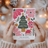 Carte de Noël Abstraite colorée et fleurie