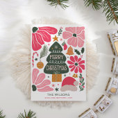 Carte de Noël Abstraite colorée et fleurie