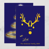 Carte de Noël abstraite moderne rennes or bleu (Devant / Derrière)