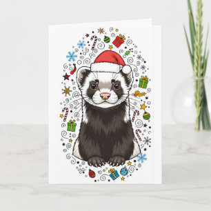 Carte de Noël adorable avec un furet en chapeau de