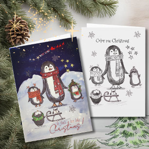Carte de Noël adorable de la famille des manchots