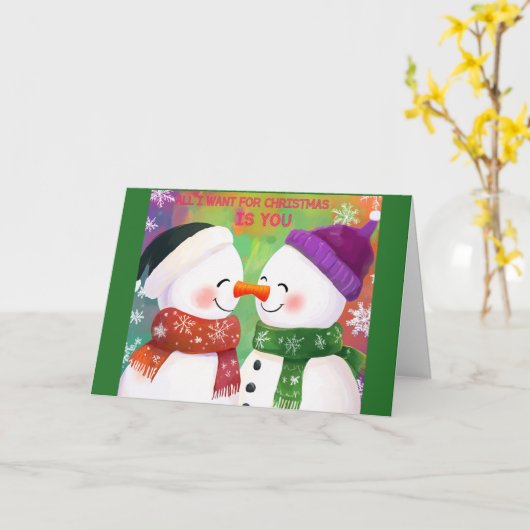 Carte de Noël adorable Snowman Couple (Fleur jaune)