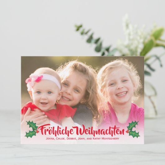 Carte de Noël allemande Fröhliche Weihnachten avec (Debout devant)