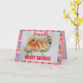 Carte de Noël allemande Spitz Dog Merry Dogmus (Fleur jaune)