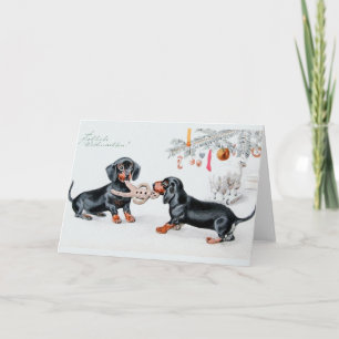 Carte de Noël allemande vintage Dachshund