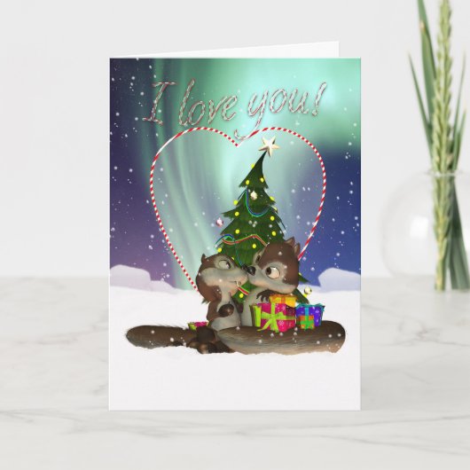 Carte de Noël Amour Avec Écureuils Amoureux (Devant)