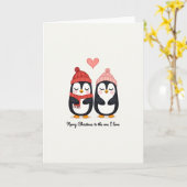 Carte de Noël Amour Manchots (Fleur jaune)