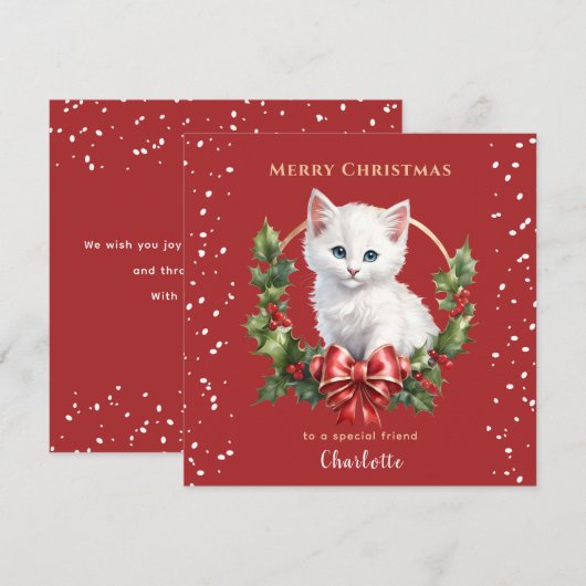 Carte de Noël Amoureux des chats rouge Noël mignon (Devant / Derrière)