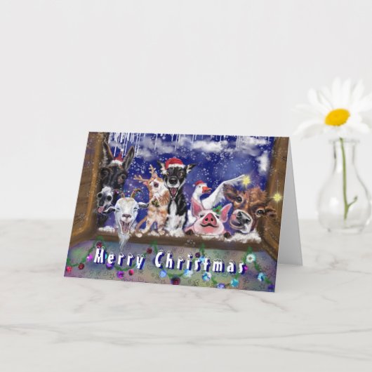 Carte de Noël amusante avec Happy Farm Animal Part (Petite plante)